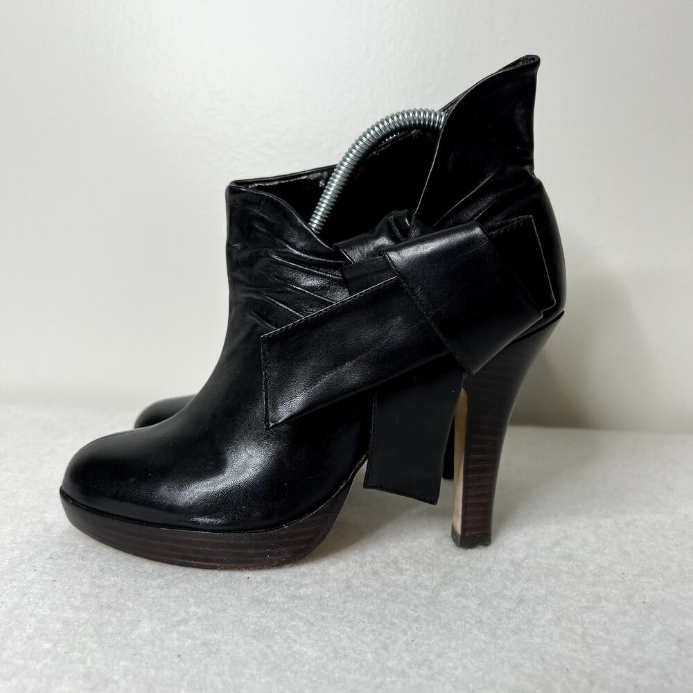 Aldo Black Bow Heeled Leather Booties